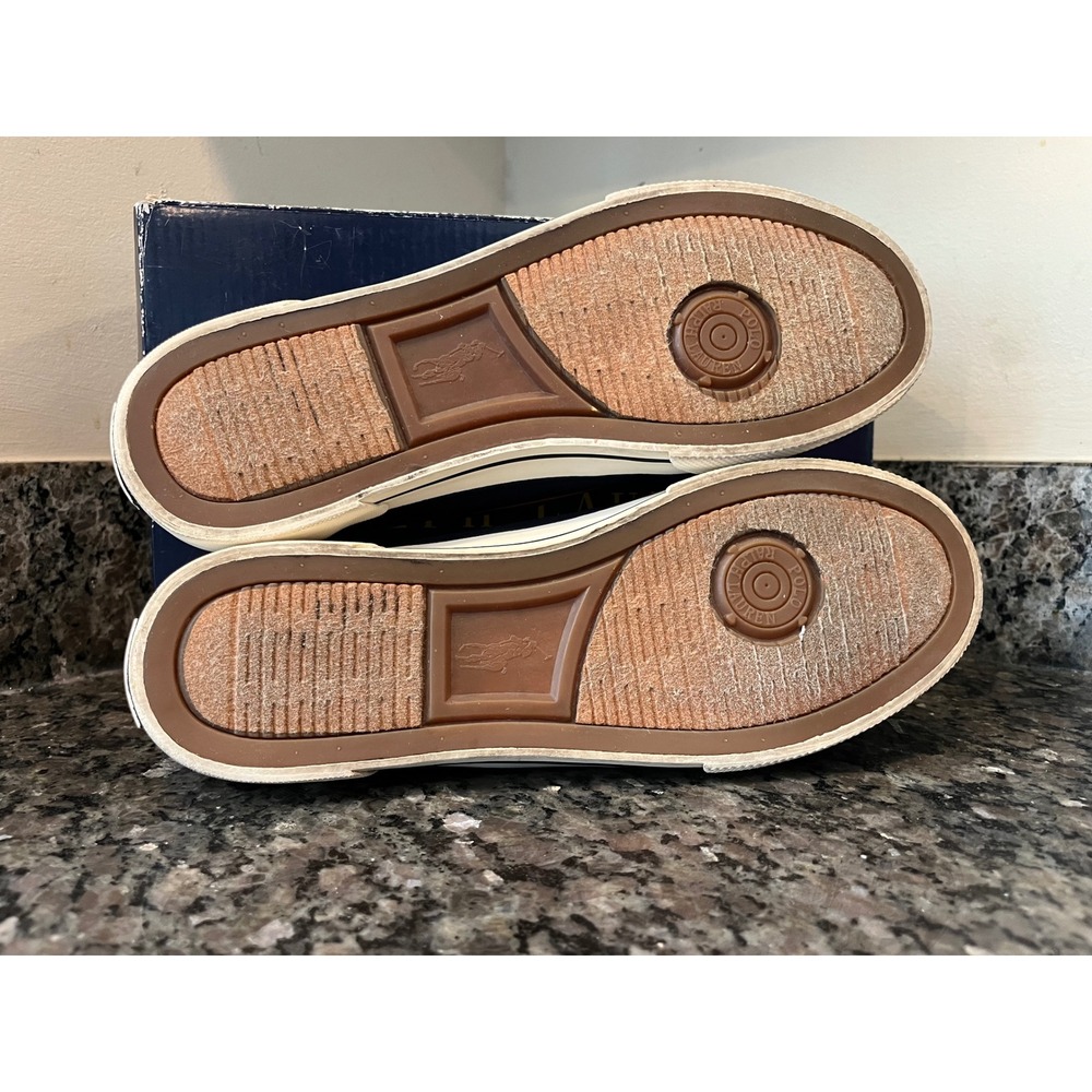 Polo Ralph Lauren Franz Mens Boat Shoes Navy Blue Brown Canvas Loafers Size 9D - Picture 6 of 10